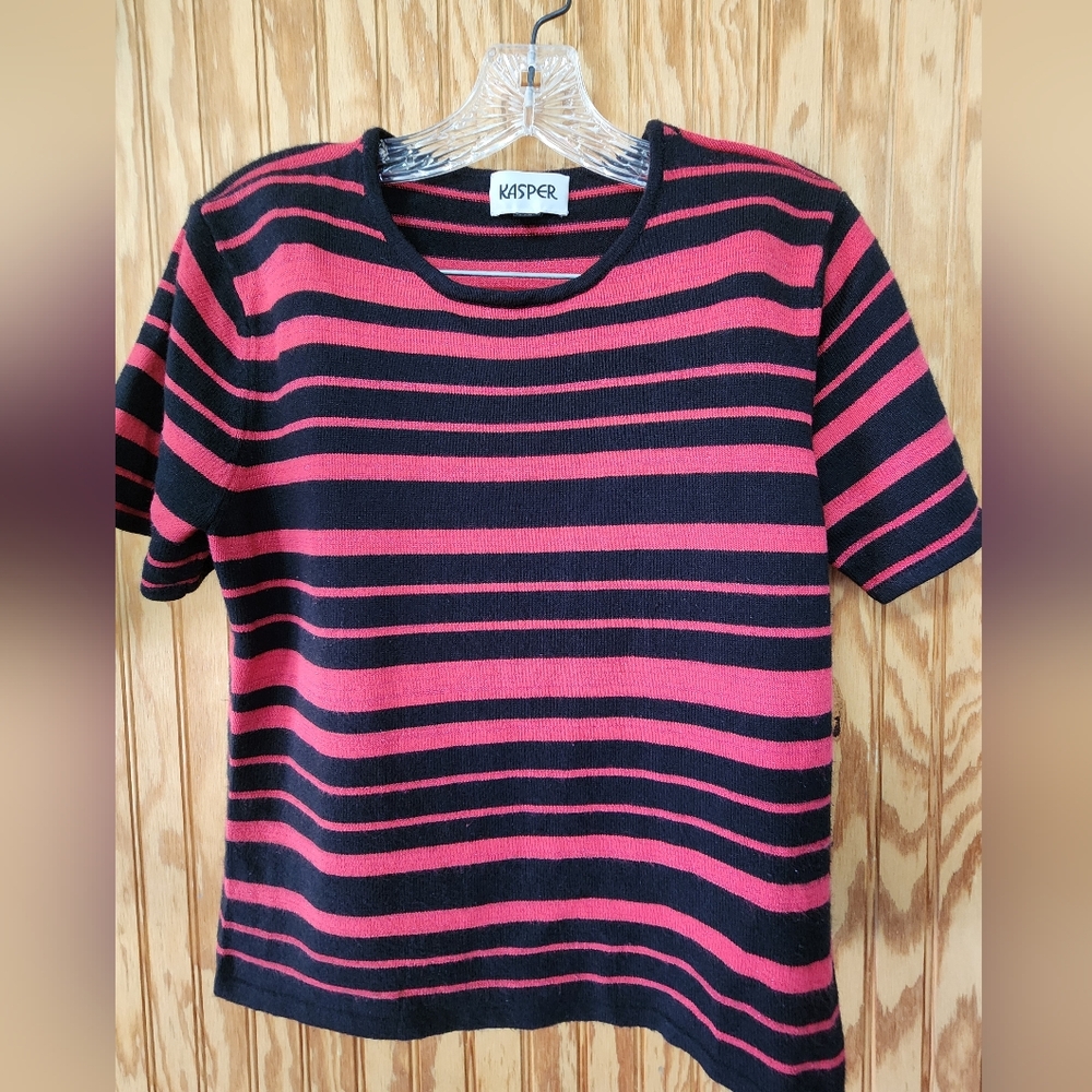Kasper Pink black Striped Top